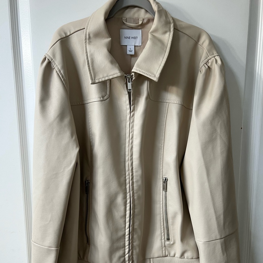 Nine West, faux leather bomber.  Cream color, never worn.  Women’s Large